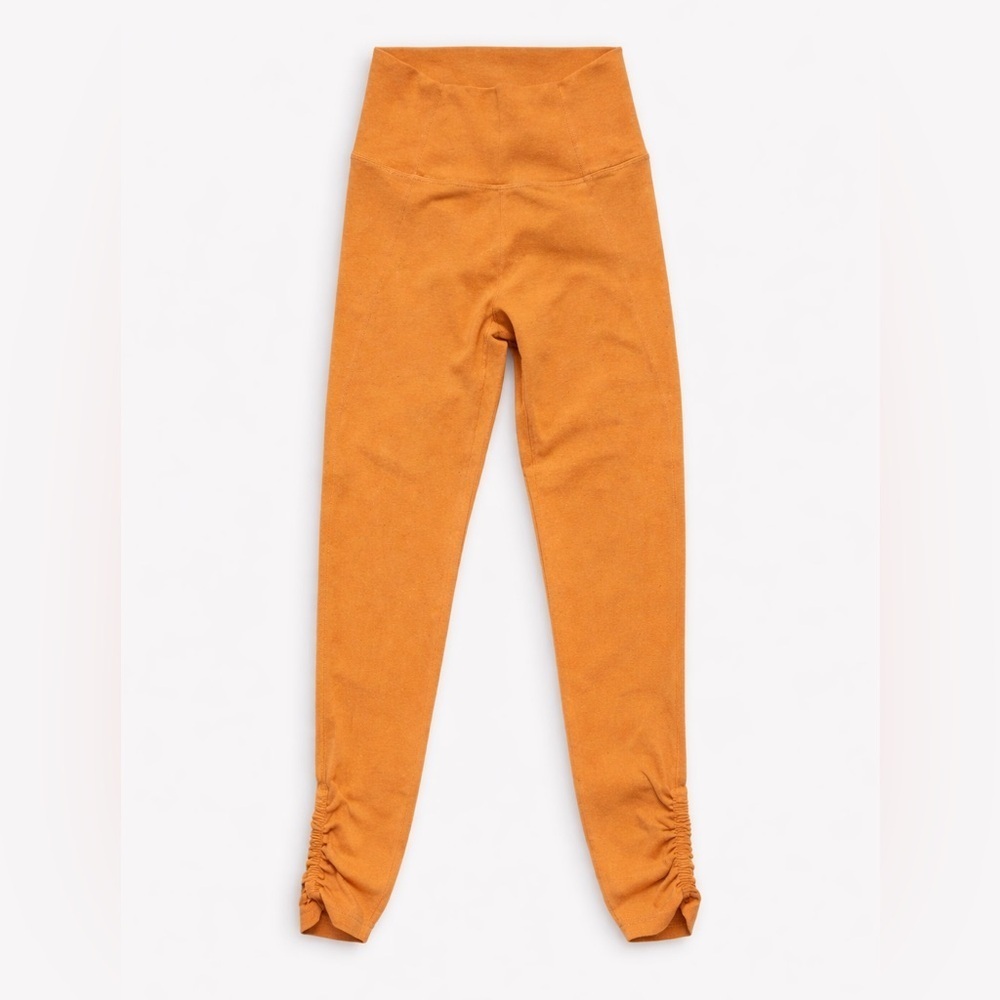 Wilo The Label High Rise Ruched Ankle Ribbed Leggings Peach Orange Small